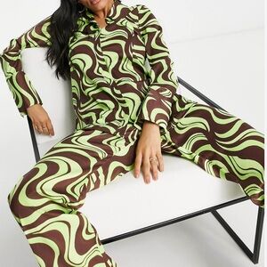 Stylish Green and Brown Swirl Pattern Jumpsuit